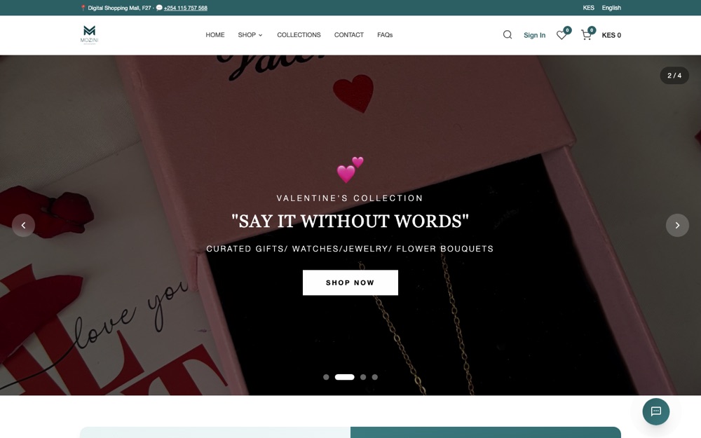 Mozini online gift shop homepage